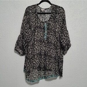 Avenue Womens Sheer Embroidered Tunic Top Size 18/20 Beachy Boho Resort Slouchy